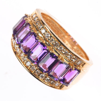 sz5 14k yellow gold Diamond and Amethyst ring by Dita