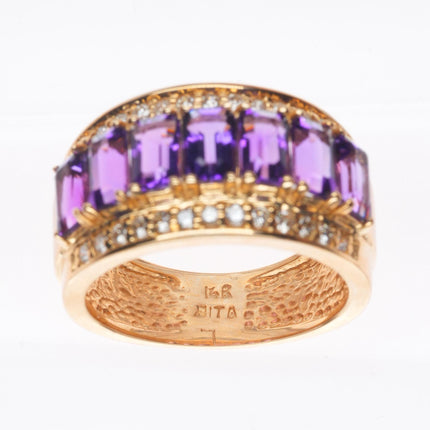 sz5 14k yellow gold Diamond and Amethyst ring by Dita