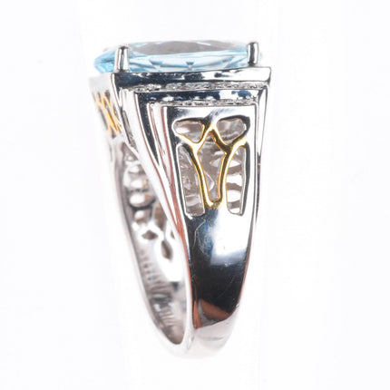 sz5 14k white and yellow gold Aquamarine ring with diamonds
