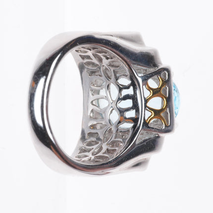 sz5 14k white and yellow gold Aquamarine ring with diamonds