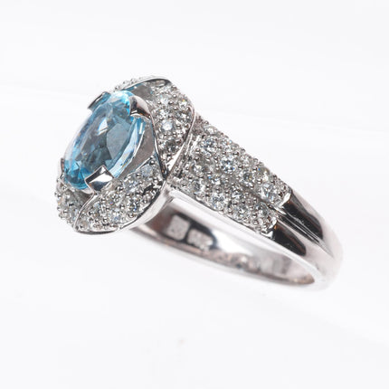 sz5 14k white gold Diamond shank ring with 2ct blue topaz