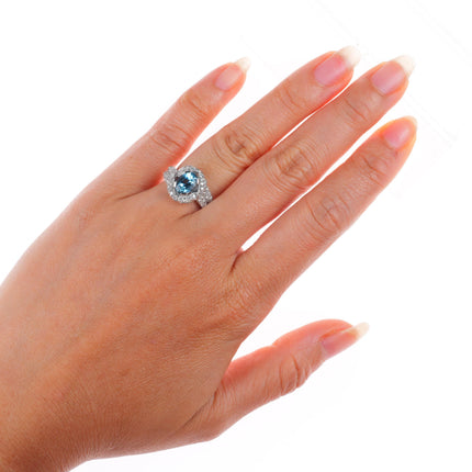 sz5 14k white gold Diamond shank ring with 2ct blue topaz