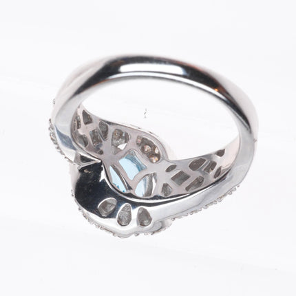 sz5 14k white gold Diamond shank ring with 2ct blue topaz