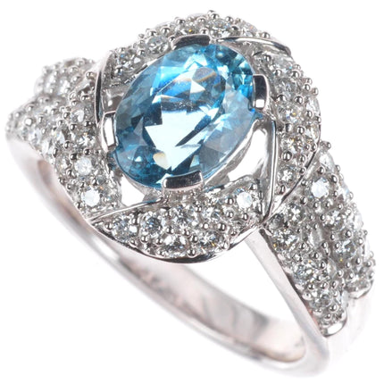 sz5 14k white gold Diamond shank ring with 2ct blue topaz