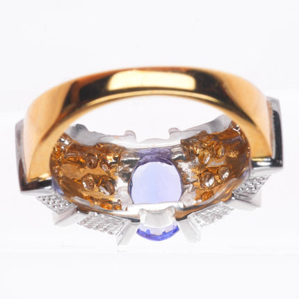 sz5.25 18k rose and white gold Tanzanite ring with pave set diamonds