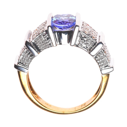sz5.25 18k rose and white gold Tanzanite ring with pave set diamonds