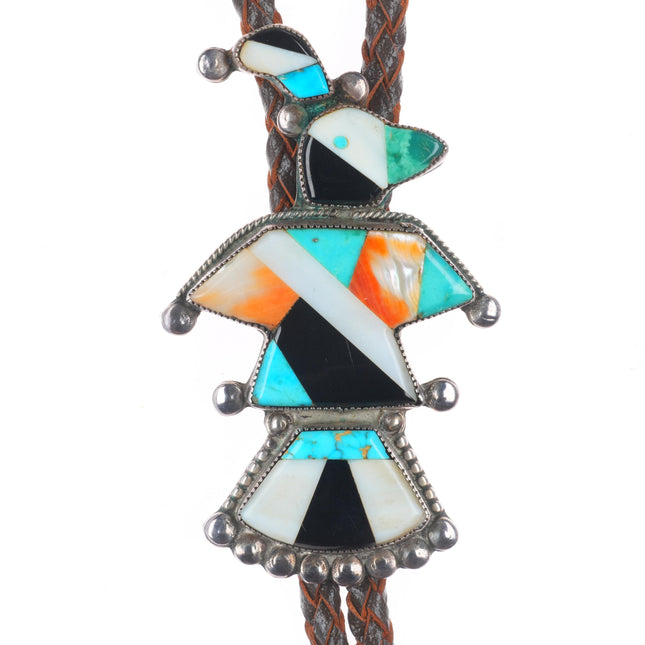 40's-50's Zuni sterling silver turquoise/spiny oyster thunderbird inlay bolo tie