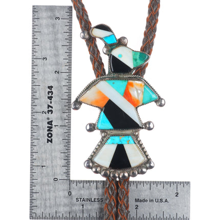 40's-50's Zuni sterling silver turquoise/spiny oyster thunderbird inlay bolo tie