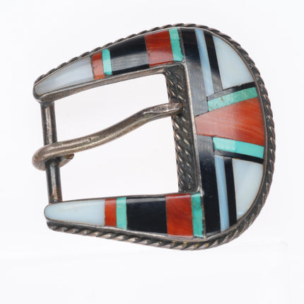 3/4" c1950 vintage Zuni sterling silver stone/shell inlay ranger belt buckle set