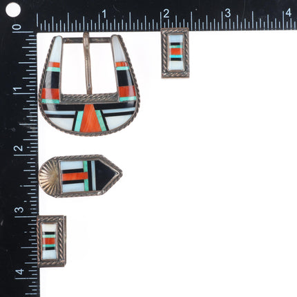 3/4" c1950 vintage Zuni sterling silver stone/shell inlay ranger belt buckle set