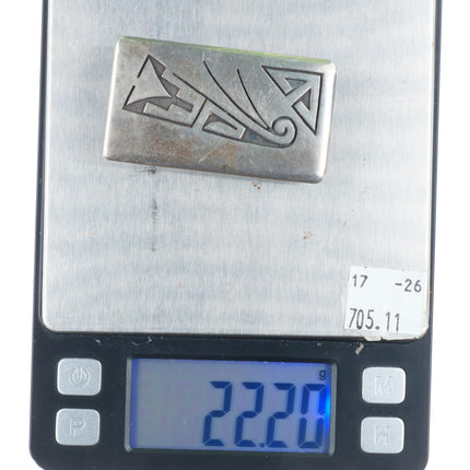 1" vintage Tom Bahe Navajo sterling silver belt buckle in overlay style