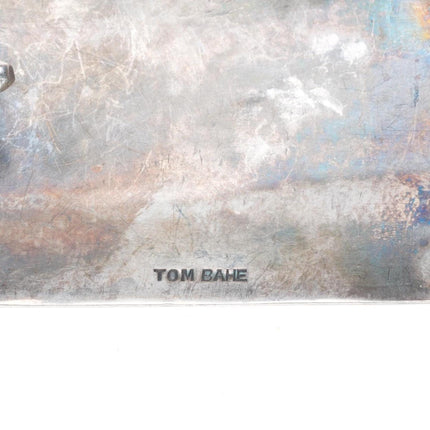 1" vintage Tom Bahe Navajo sterling silver belt buckle in overlay style