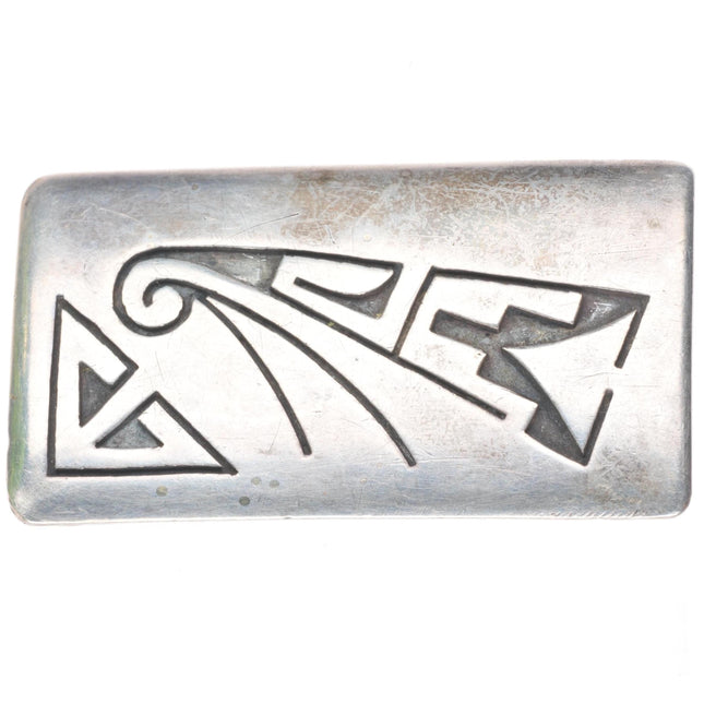 1" vintage Tom Bahe Navajo sterling silver belt buckle in overlay style