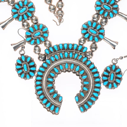 James Navajo reversible turquoise/coral sterling silver squash blossom necklace