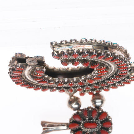 James Navajo reversible turquoise/coral sterling silver squash blossom necklace