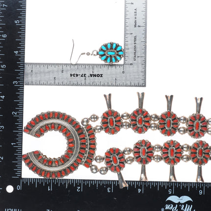 James Navajo reversible turquoise/coral sterling silver squash blossom necklace