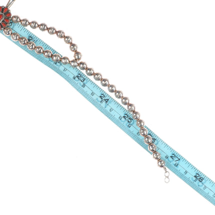 James Navajo reversible turquoise/coral sterling silver squash blossom necklace