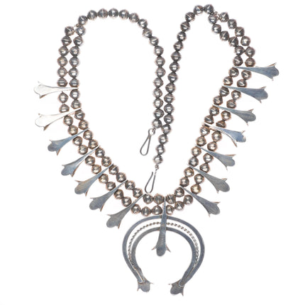 50's-60's Vintage Navajo sterling silver squash blossom necklace with turquoise