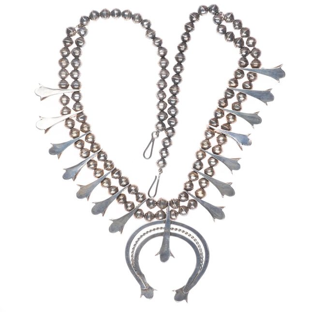 50's-60's Vintage Navajo sterling silver squash blossom necklace with turquoise
