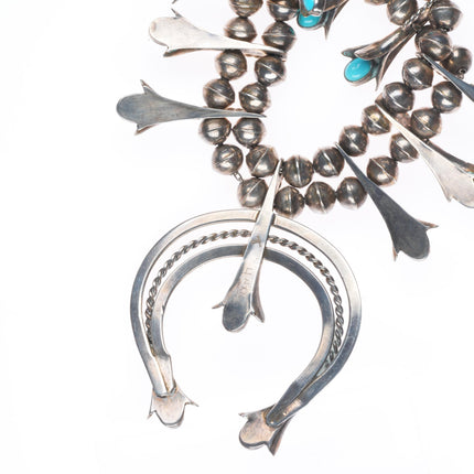 50's-60's Vintage Navajo sterling silver squash blossom necklace with turquoise