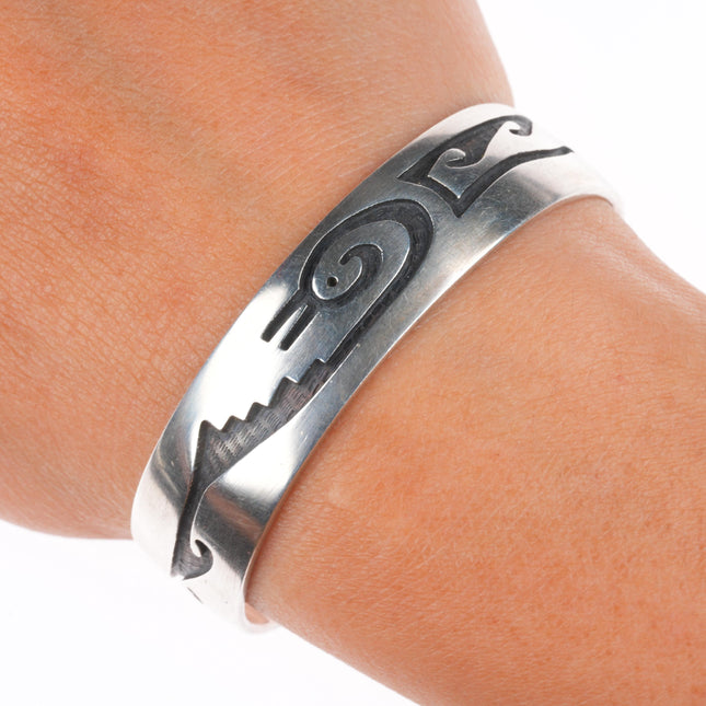 6" Norman Honie Sr Hopi overlay snake cuff bracelet sterling silver