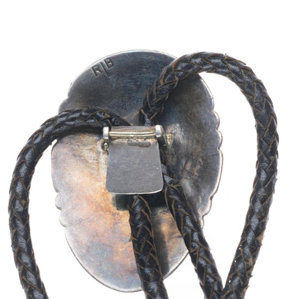 Robert and Bernice Leekya Zuni 14k gold/Sterling silver turquoise bolo tie