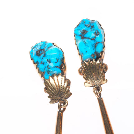 Robert and Bernice Leekya Zuni 14k gold/Sterling silver turquoise bolo tie