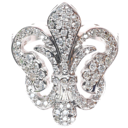 sz5 14k white gold Diamond Fleur De Lis ring
