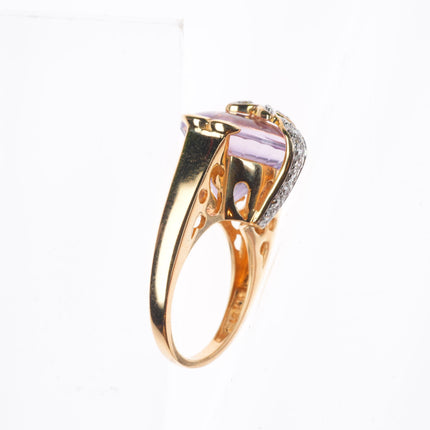 sz5.25 14k yellow gold Diamond pink Amethyst cocktail ring