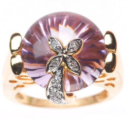 sz5.25 14k yellow gold Diamond pink Amethyst cocktail ring