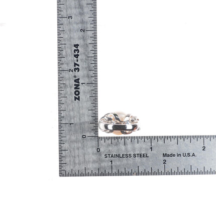 sz5 14k white gold, large pearl ring with small diamond encrusted bands