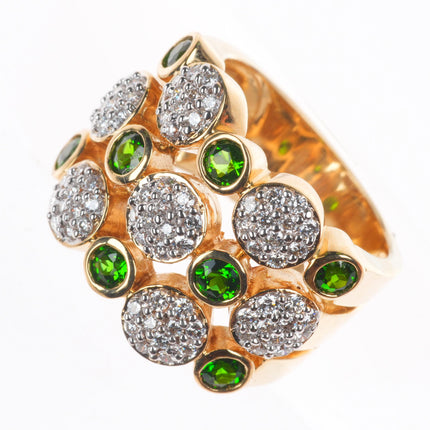 sz6.75 14k yellow gold Tsavorite Garnet and Diamond cluster cocktail ring