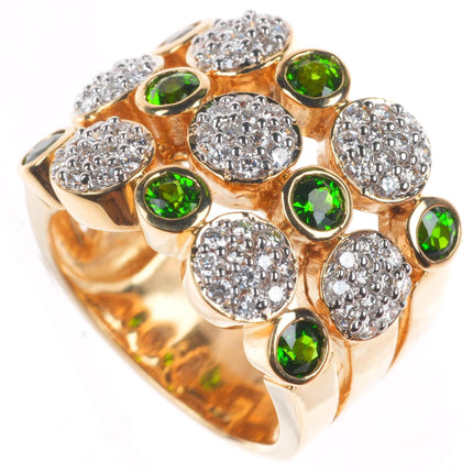 sz6.75 14k yellow gold Tsavorite Garnet and Diamond cluster cocktail ring
