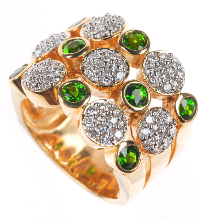 sz6.75 14k yellow gold Tsavorite Garnet and Diamond cluster cocktail ring