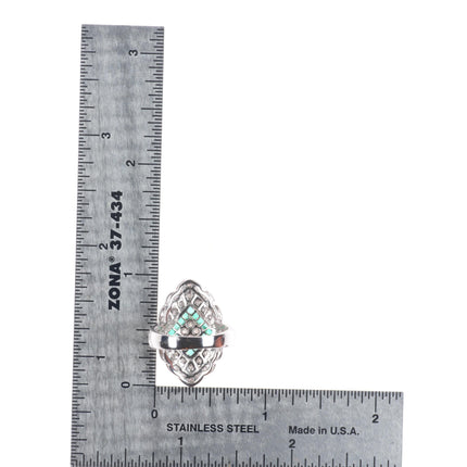 sz5 14k white gold Samuel Behnam Diamond - Emerald art deco style cocktail ring