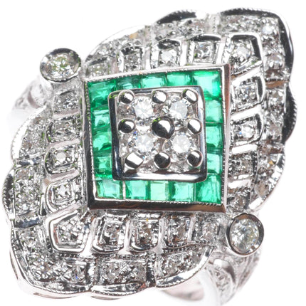 sz5 14k white gold Samuel Behnam Diamond - Emerald art deco style cocktail ring