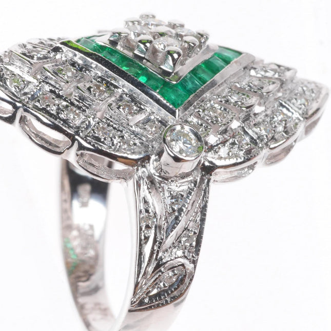 sz5 14k white gold Samuel Behnam Diamond - Emerald art deco style cocktail ring