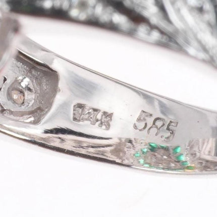 sz5 14k white gold Samuel Behnam Diamond - Emerald art deco style cocktail ring