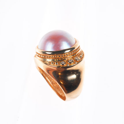 sz5 14k yellow gold pink Mabe pearl and diamond cocktail ring
