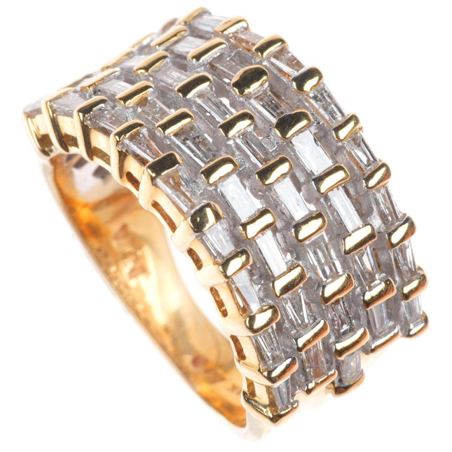 sz6 14k yellow gold baguette diamond cocktail ring