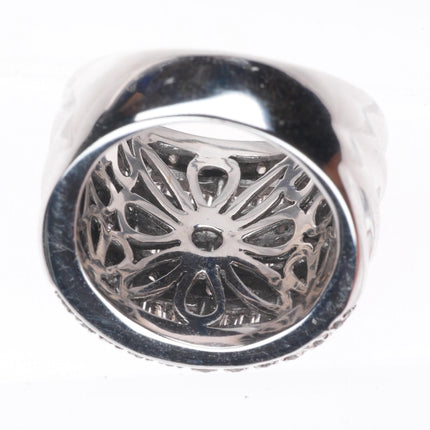 sz6 14k white gold baguette and round cut Diamond wide band ring