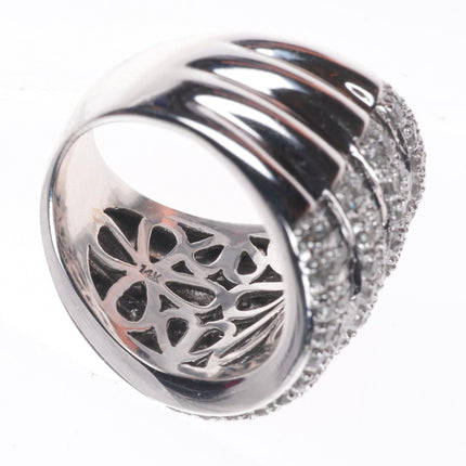sz6 14k white gold baguette and round cut Diamond wide band ring