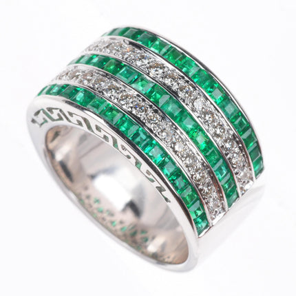 sz6.5 18k white gold Samuel Behnam Columbian Baguette cut Emerald- Diamond ring