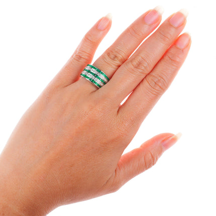 sz6.5 18k white gold Samuel Behnam Columbian Baguette cut Emerald- Diamond ring