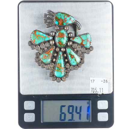 1.5" DS Navajo Royston webbed turquoise sterling silver thunderbird belt buckle