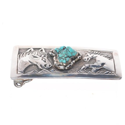 1.25" Lloyd Becenti Navajo Horses sterling silver belt buckle with turquoise