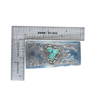 1.25" Lloyd Becenti Navajo Horses sterling silver belt buckle with turquoise