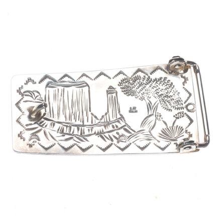 1.25" Lloyd Becenti Navajo Horses sterling silver belt buckle with turquoise