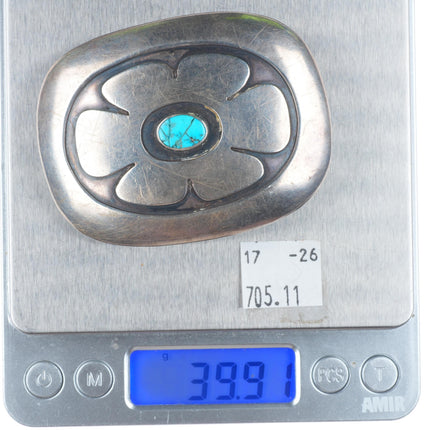 1" c1950's Hopi or Navajo sterling silver modernist turquoise belt buckle