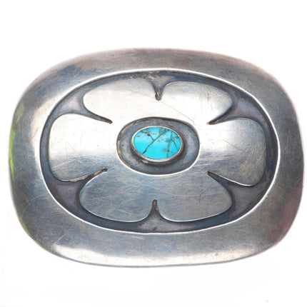 1" c1950's Hopi or Navajo sterling silver modernist turquoise belt buckle